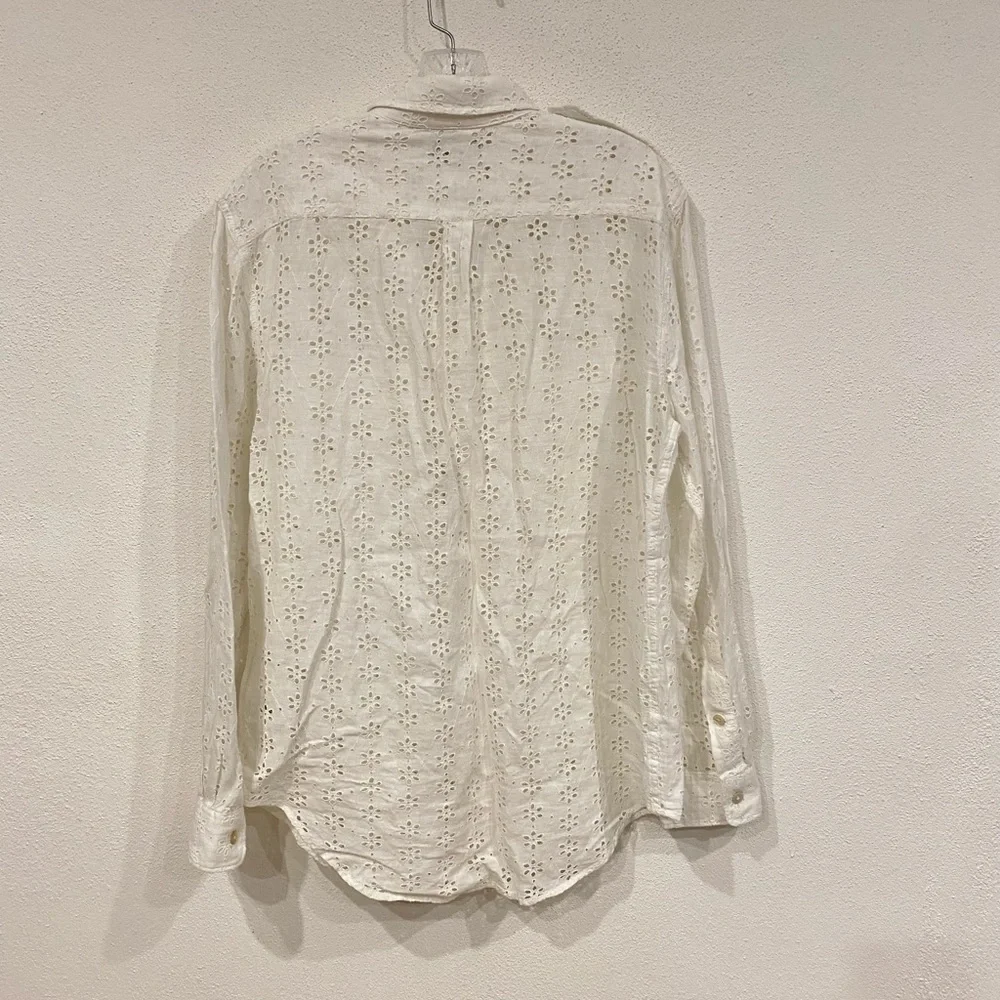 Polo Ralph Lauren Eyelet Linen Shirt Women's Size Medium White Button Down - Picture 6 of 6